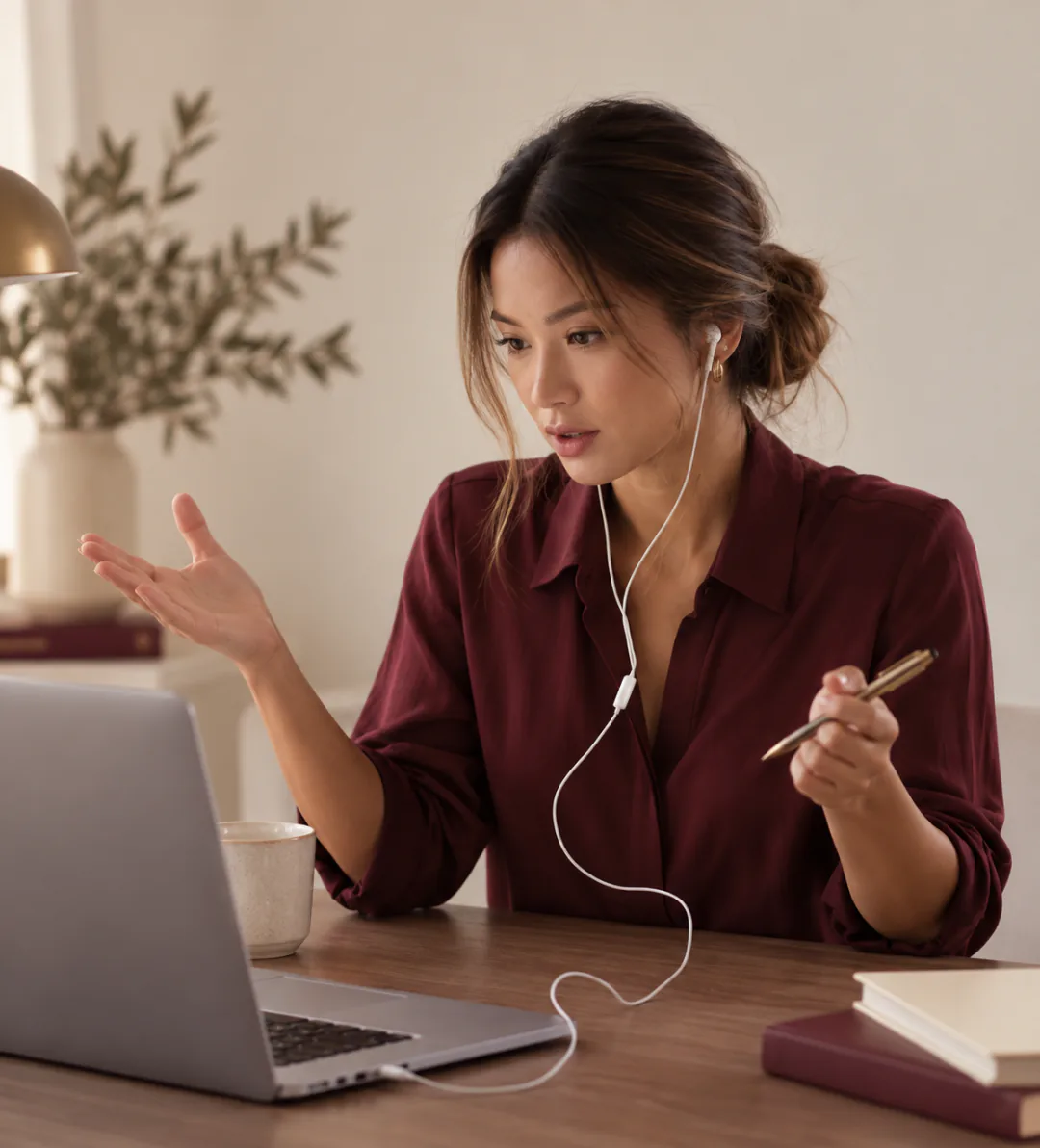 A practitioner in a supervision session on her laptop