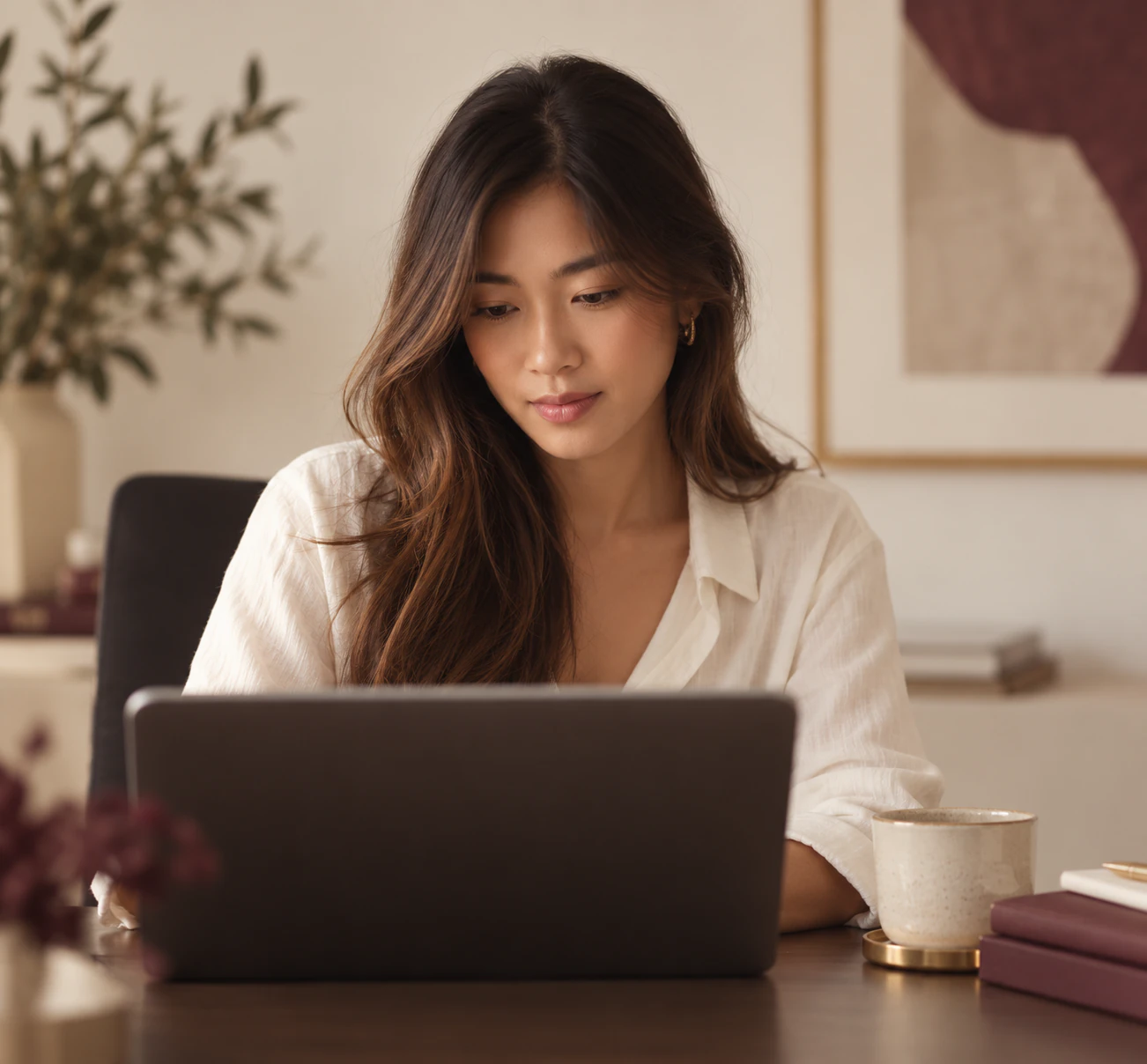 A practitioner at a laptop in an online supervision session